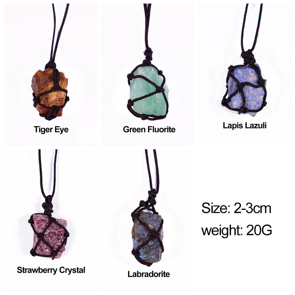 Collier Pendentif En Labradorite Naturelle Brute – Pierre De Guérison Chakra, Corde Tissée Colorée – Unisexe, Longueur Réglable