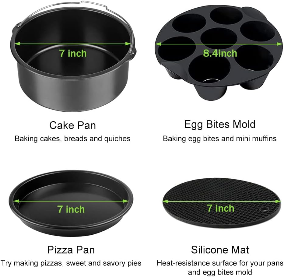 Set di Accessori per Friggitrice ad Aria - 12 Pezzi Compatibile Con Friggitrici ad Aria da 4, 4.2, 5, 5.5, 5.8 QT Gowise, Cosori, Phis, Ninja, Cozyna