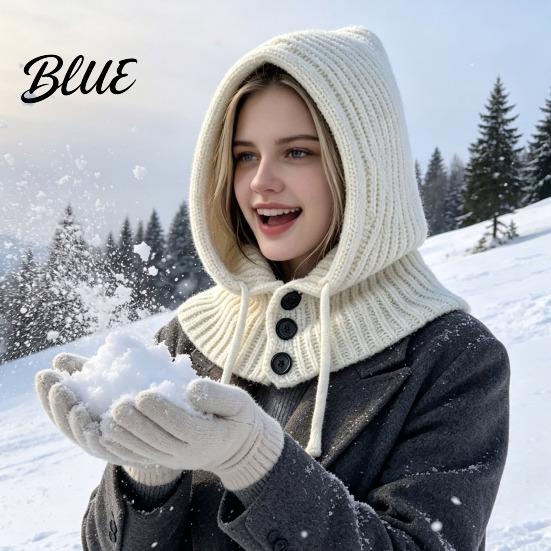 Knitted Hat with Neck Warmer Women Hooded Scarf for Winter Knit Pullover Balaclava Hood Cozy Adjustable Drawstring Warm Gaiter Skull Cap
