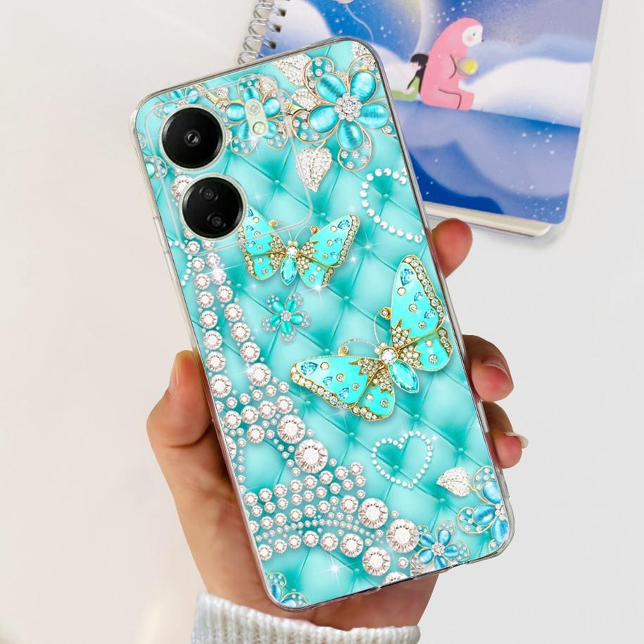 For Xiaomi POCO C65 Case Transparent Silicone Soft TPU Phone Cover For Xiaomi Mi Poco C65 Protective Bumper PocoC65 Flower Funda