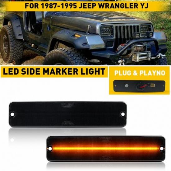 2pcs Amber Smoked Lens Front LED Fender Side Marker For Lights Jeep Wrangler YJ