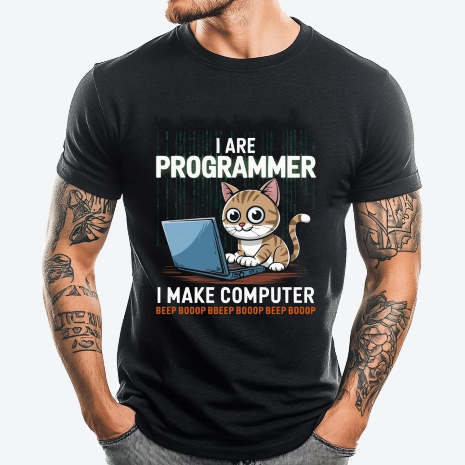 

Programmer Cat Kitty Meow Animal Pet Computer Programming Graphic T Shirts 100% Cotton Vintage Street XXXXXL чорний