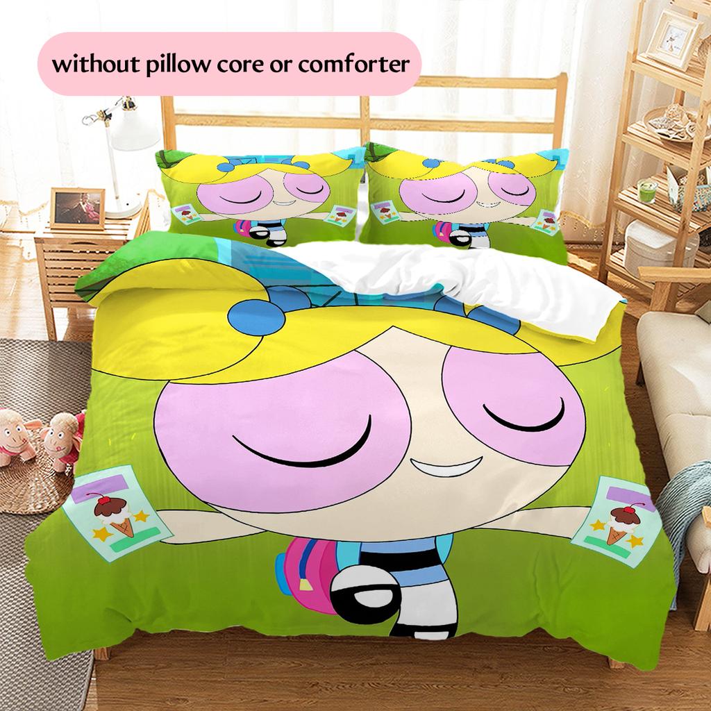 Cute Powerpuff Girls Printed Bedding Set Duvet Cover Pillowcase No Filler, Soft Home Bedroom Decor, Perfect Gift for Fans.chl
