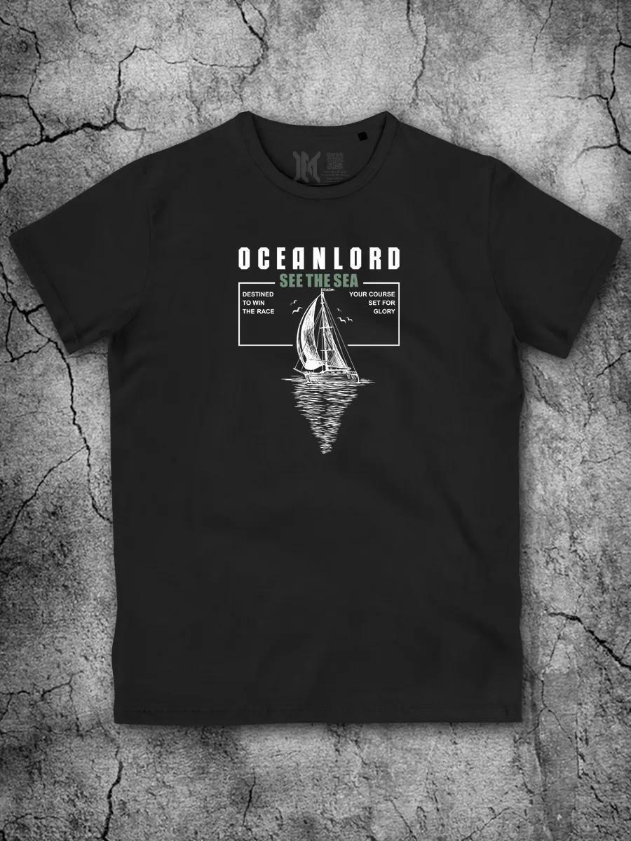 

Men s T-shirt with text on the Sea black cotton men L