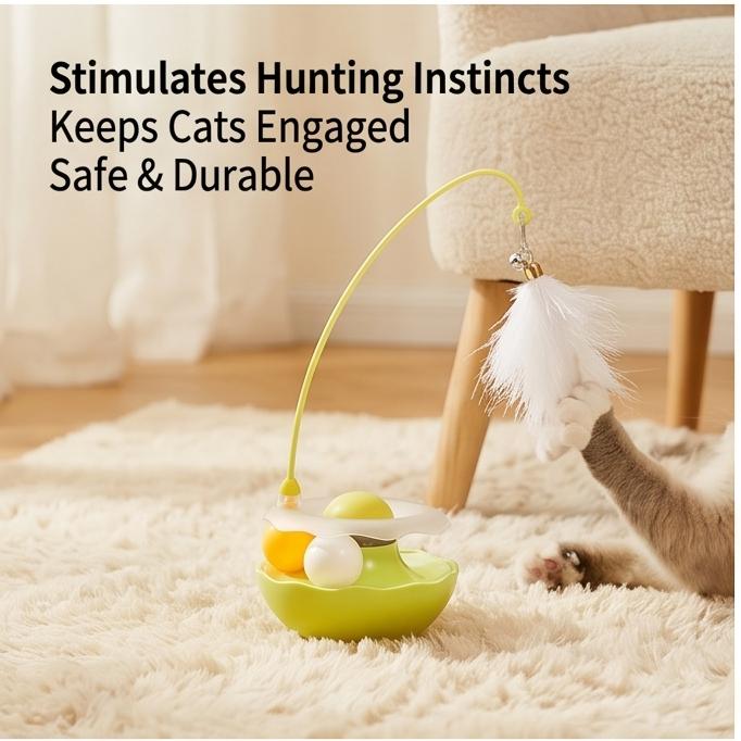 Tumbler Feather Cat Toy Interactive Self-Play Catnip Teaser for Indoor Kittens