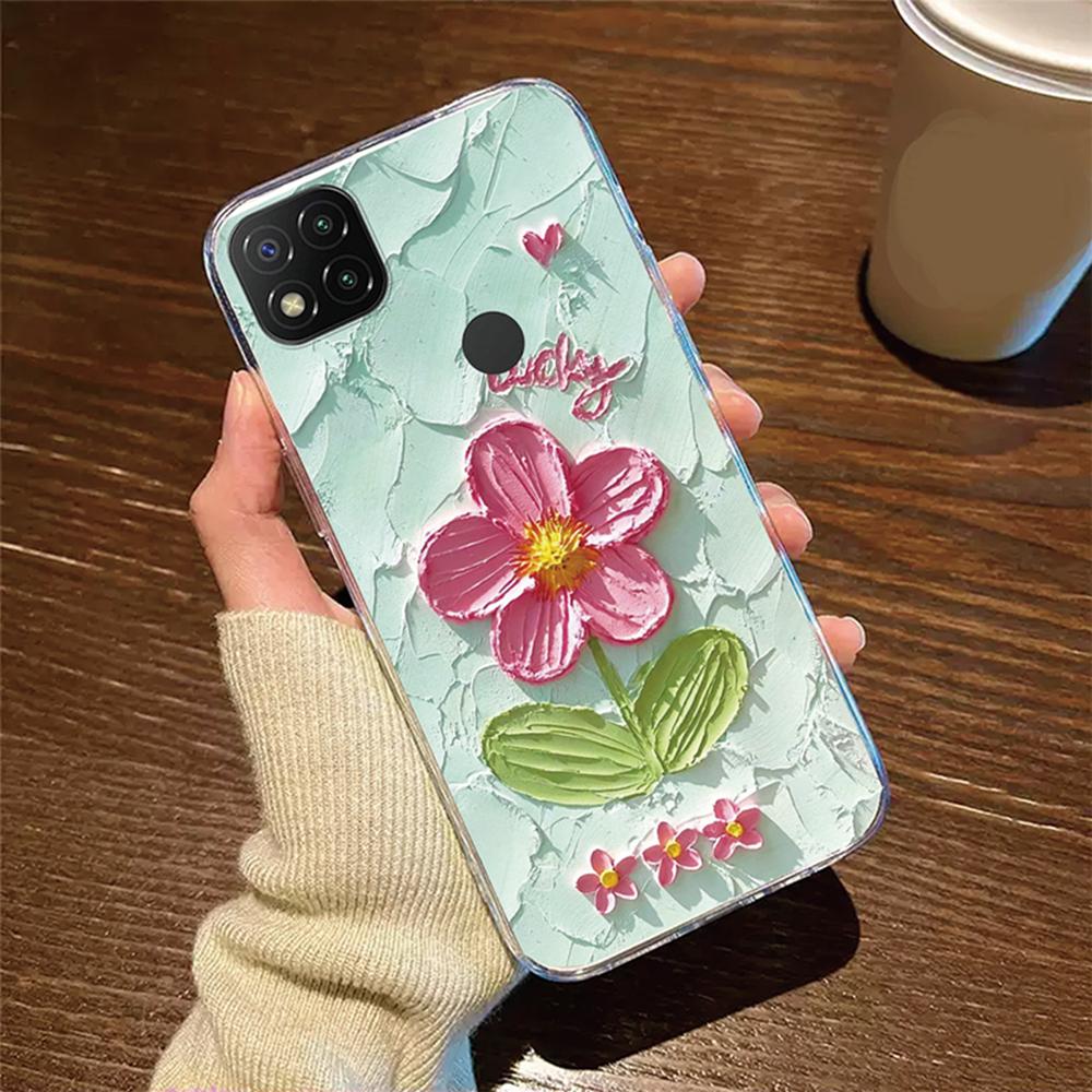 Transparent Clear For Xiaomi Redmi 9C 9 9A 9T 10A Cover Silicone Rose Flower Oil Painting Lavender Phone Case For Redmi9C NFC
