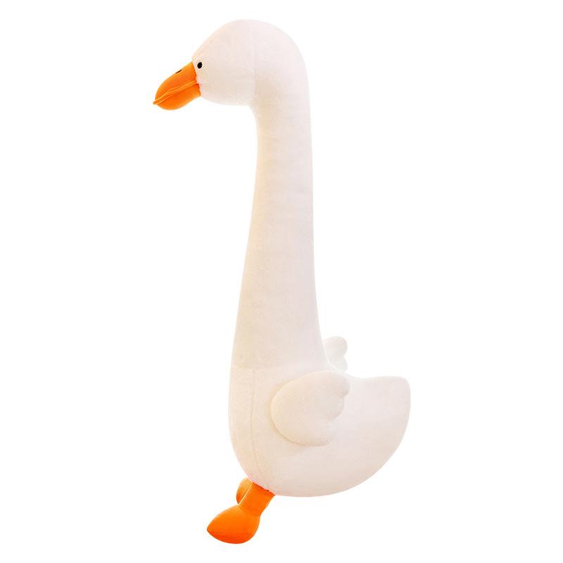 Cute dinosaur long throw pillow girl bed side sleeping cuddle pinch legs big white goose long neck animal plush toy