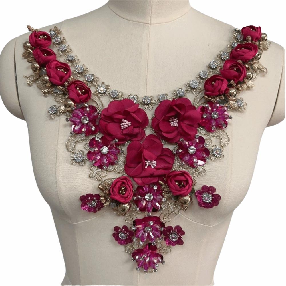Fashion Embroidered Flower Collar 3D Flower Applique Lace Sewing Applique Fake Collar Soft Chic Flower Collar Patch розы красного