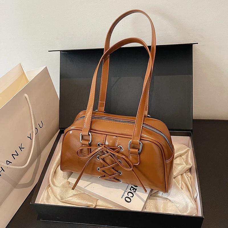 PU bowling fashion straps shoulder bags large capacity high quality sense of luxury solid bags