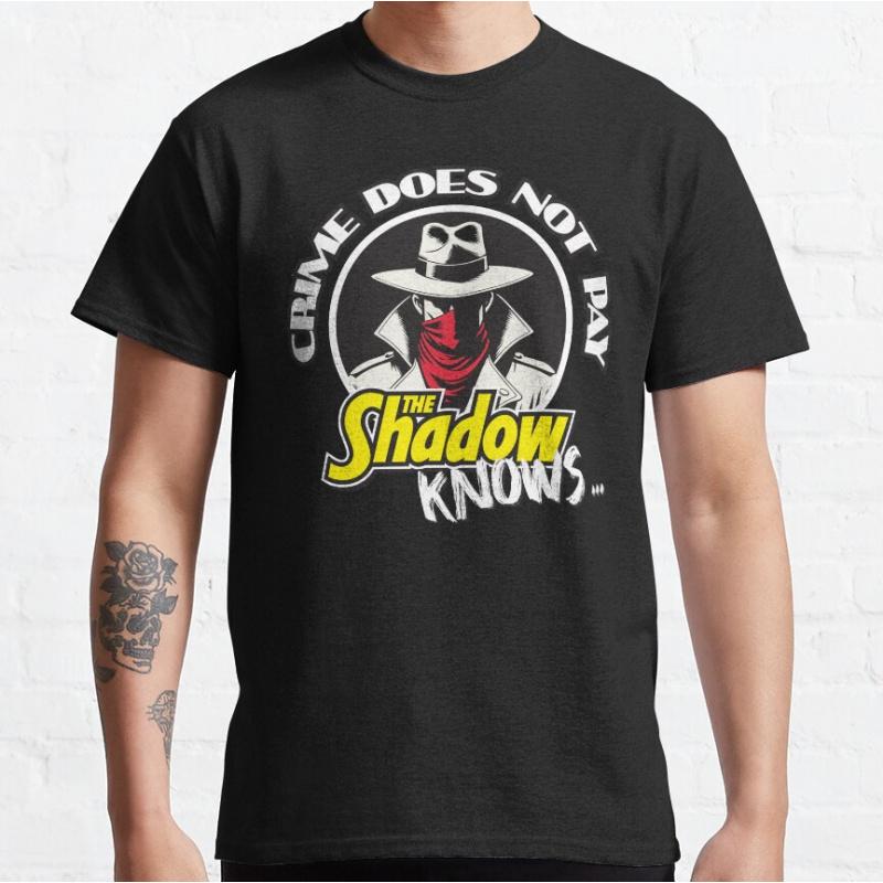 Crime Does Not Pay - The Shadow Knows! 80s vintage movie Pulp fiction Short-sleeve crewneck T-s