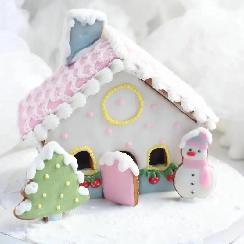 3d Christmas Gingerbread House Mould Plastic Cookie Cutter Set Diy Biscuit Mold Pastry Cake Stamp Baking Tools Accessories