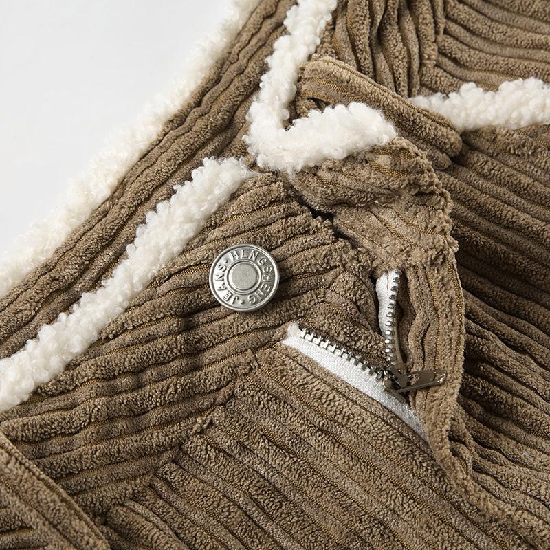 Dámské manšestrové šortky s proužky, s kožešinovým prošíváním v kolizních barvách, univerzální, s nízkým pasem, slim fit, pro pikantní dívku