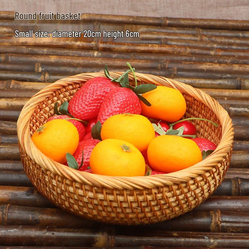 Vietnamese Handmade Rattan & Bamboo Basket for Fruit or Steamed Buns - Round, Simple Design for Household Use