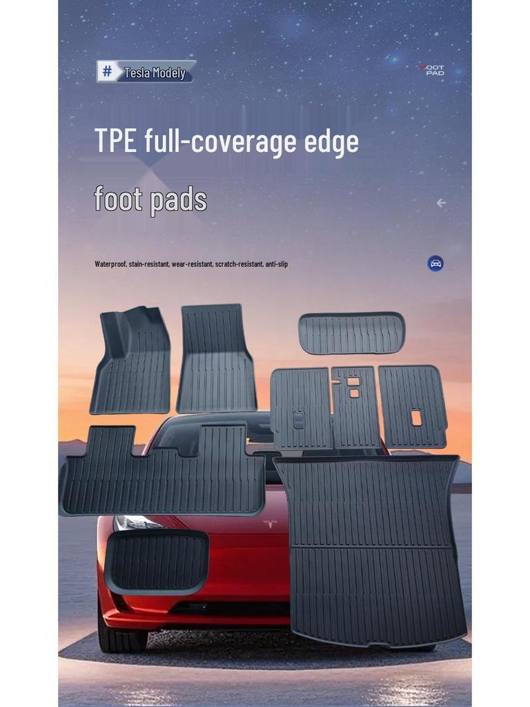 Tesla Model Y Floor & Trunk Mats Set - TPE Full Coverage, Includes Front/Rear and Integrated Backrest Mats