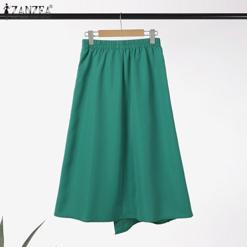ZANZEA Women Casual Elastic Waist Solid Color Loose Skirts