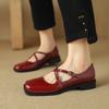 New Comfortable Patent Leather Single Shoes Square Head Low Heel Large Size Shoes Red Small Leather Shoes Low Top Shallow Mouth Square Heel Women's Si
