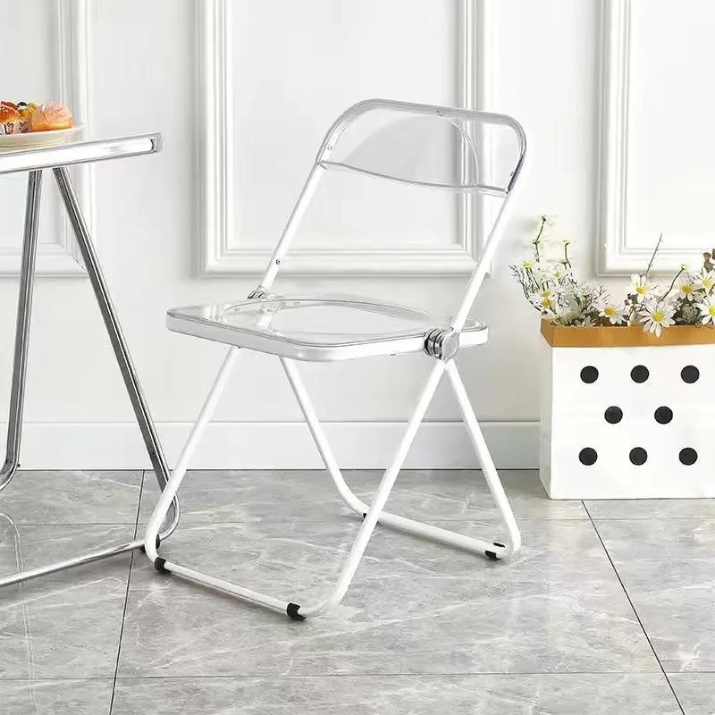 Transparent Chair Acrylic Fashion Chair Modern Milk Tea Dining Chair Stool Folding Restaurant  Balcony Furniture