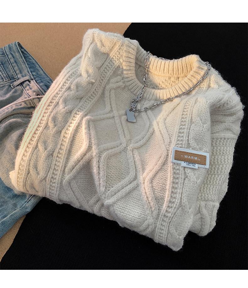 Men's Vintage Japanese Cable Knit Sweater – Retro, Thick, Loose-Fit for Autumn/Winter