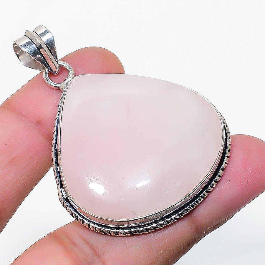 Natural Rose Quartz Gemstone Handmade 925 Sterling Silver Pendant 1.97" AP-14802