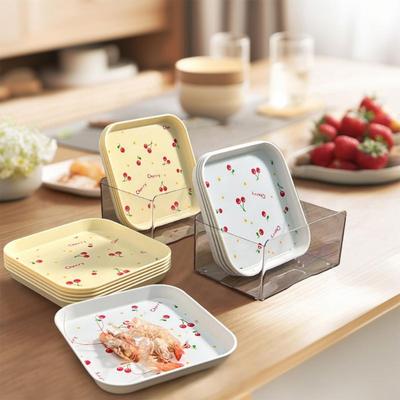 4pcs Square Plastic Dinner Plate Stackable Bone Spitting Dish Multi-functional Food Plate Snack Dessert Plate Dishwasher Safe