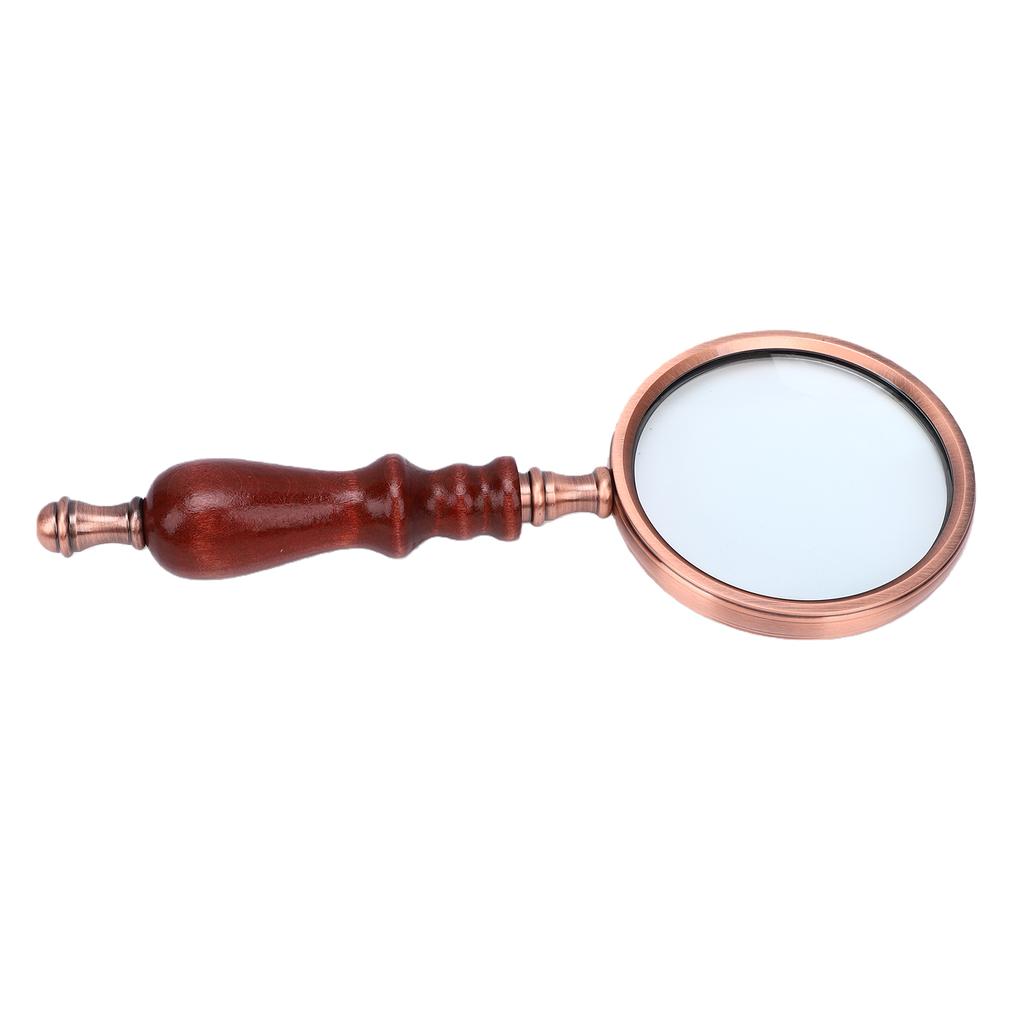 10X Magnifying Glass with Wooden Handle Bronze Color Frame Handheld Magnifier for Reading Inspection Decoration