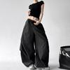 Women's Gray High-Waisted Wide-Leg Workwear Pants - Loose, Slimming, Casual Straight-Leg Parachute Style for Early Spring 2026