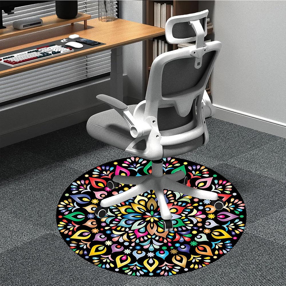 

1pc Colorful Mandala Pattern Chair Carpet for Office Non-Slip, Machine Washable Rug for Office, Room - Polyester, Machine Made yy251029169 80cm by 80cm