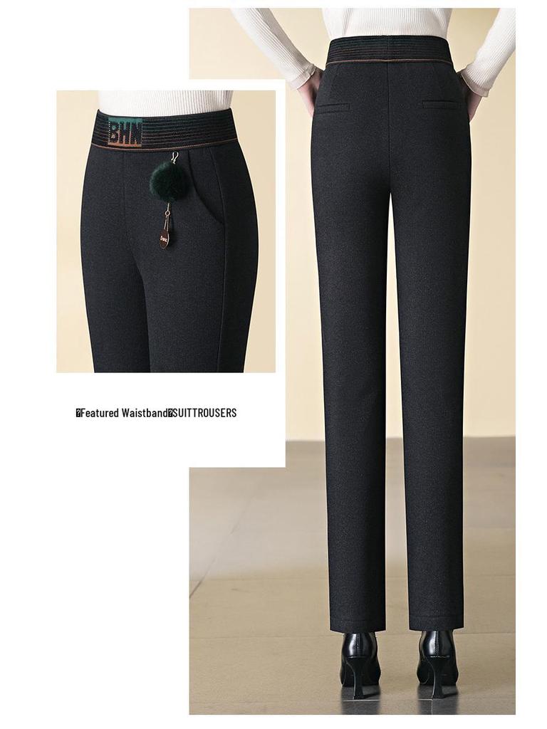 Damen Fleecegefütterte Baguette-Hose: Lässig, Elastischer hoher Bund, Übergröße, Warmes gerades Bein für Herbst/Winter