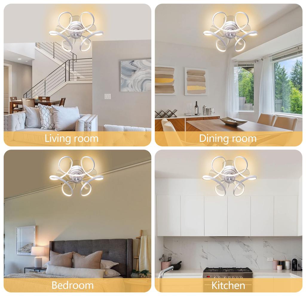 Smart Ceiling Fan Fans With Lights Remote Control Bedroom Decor Ventilator Lamp 50cm Air Invisible Blades Retractable Silent