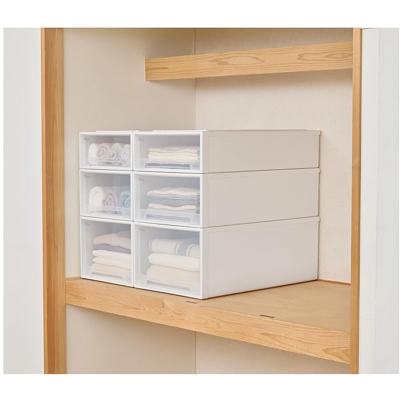 Tenma Fits Case Storage Box for Closets, 39cm (W) X 74cm (D) X 23cm (H), Stackable, Clothing Storage Case, White Clear, 74-39M