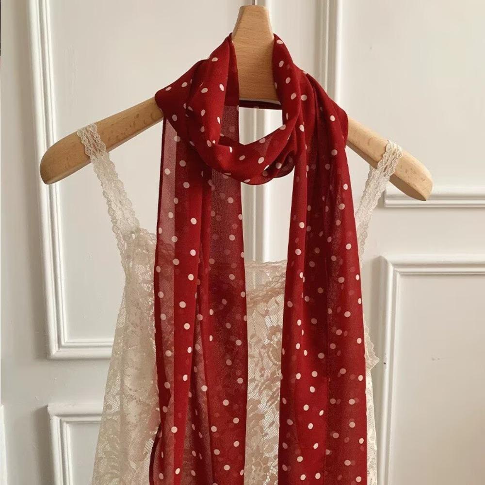 New Red Color Korean Style Scarf Polka Dot Pattern Trendy Polka Dot Scarf Neck Ribbon Daily Wear красный