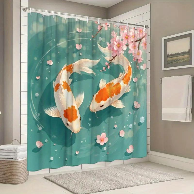 

Koi Fish in Serene Pond Shower Curtain - Water-Resistant, Easy to Clean, Adds an Oriental and Tranquil Touch to Your Bathroom W90xH180cm