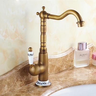 European Antique Full Copper Faucet for Countertop Basin and Kitchen Sink, Hot & Cold Water, Retro Cross-Handle Design