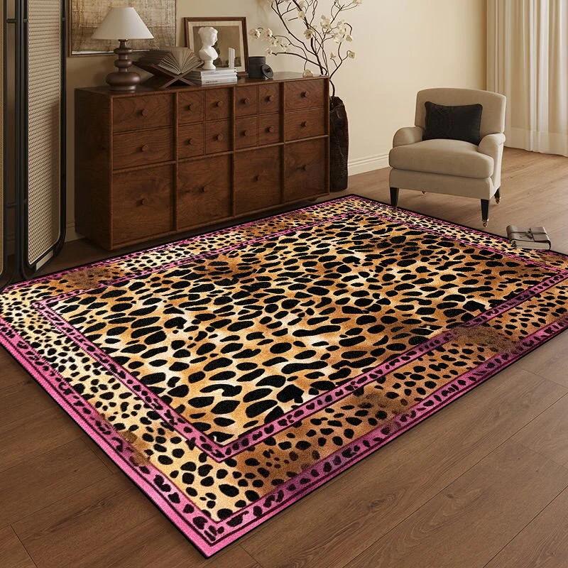 Leopard Print Area Rug – European Style Living Room Carpet for Sofa, Non-Slip Bedroom Bedside Floor Mat, Large