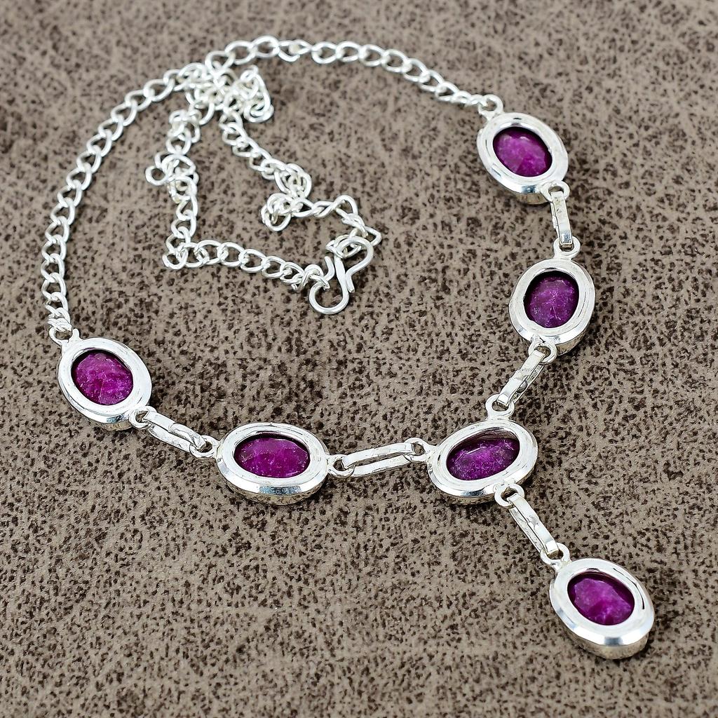 Red Jade Gemstone Handmade 925 Sterling Silver Jewelry Necklace 18" KKG-394