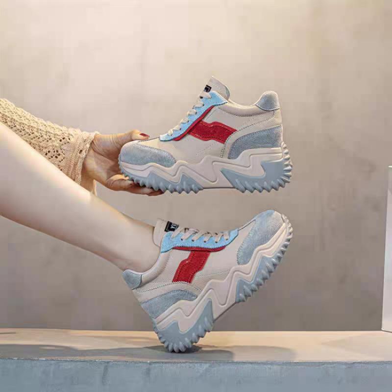 Contrast color thick-soled muffin dad shoes for women to increase their height and show their feet. New spring and summer sports shoes