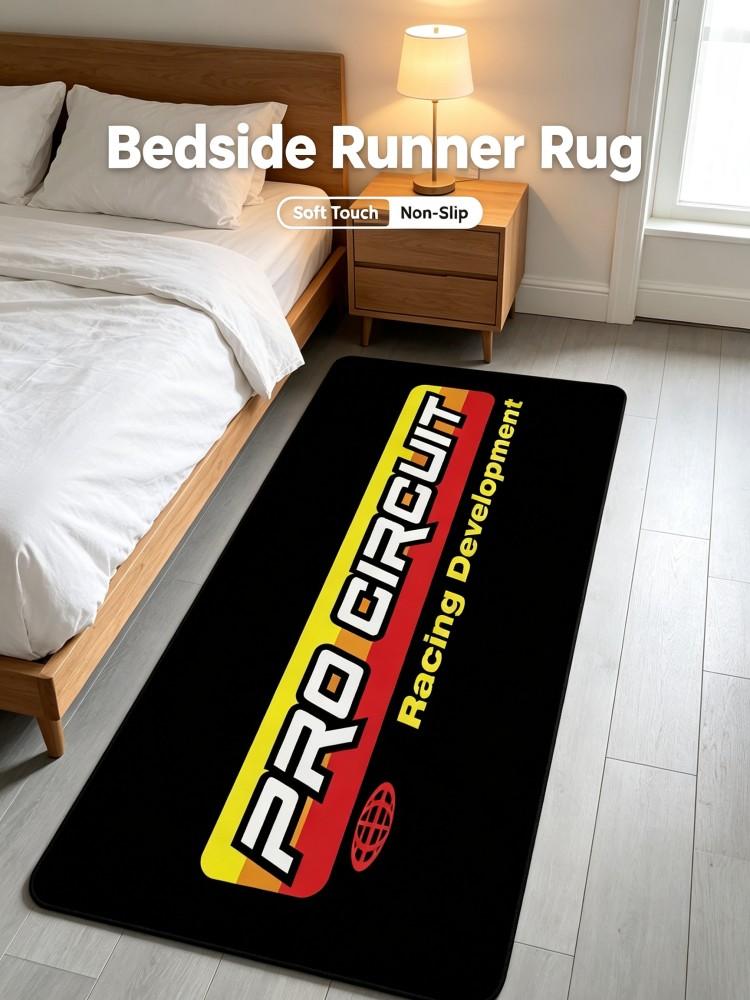 Racing Development Theme Long Runner Rug, Non‑Slip Flannel Floor Mat, Retro Race Letter Print Carpet, Anti‑Slip Decor Rug For Be