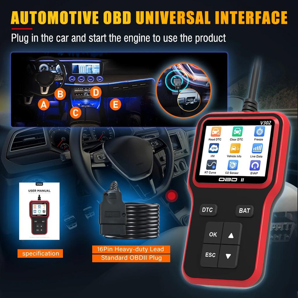 Plug & Play OBD2 Scanner, Portable USB-Powered Car Code Reader for All OBDII Cars, Easy DIY Diagnostics