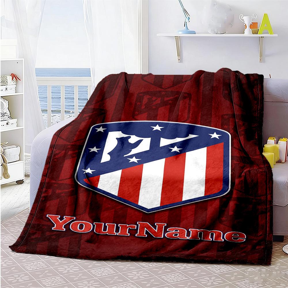 Atletico Madrid Customize Text Blanket Multi-purpose Personalized Blanket Comfortable for Seaside Chair Picnics Office Chair Four Seasons Multipurpose