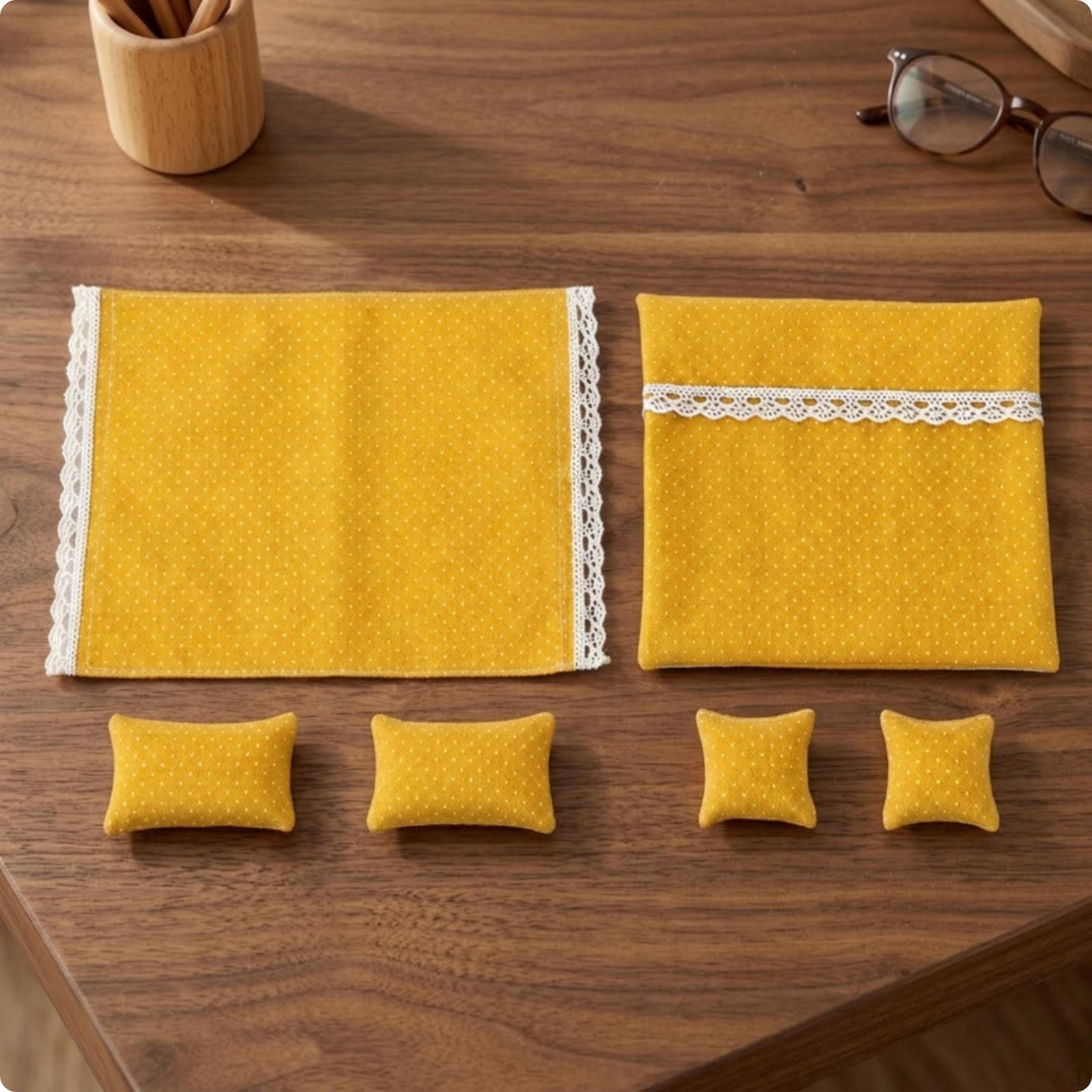 6 Pieces Dollhouse Bedding Set 1:12 Scale Miniature Textile Bedroom Collection