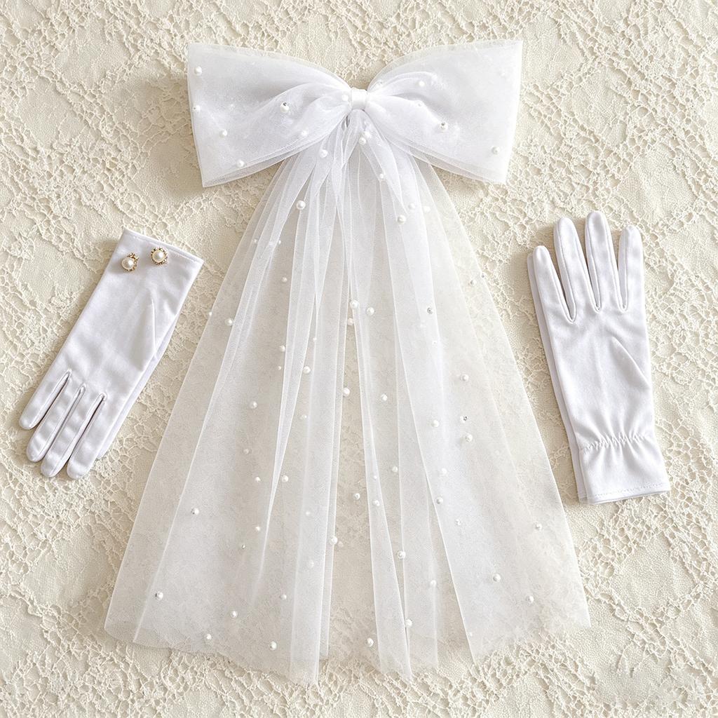 1Pcs Bowknot Pearl Headwear, Bride Veil For Wedding Party Accessories, Elegant Hairpin For Women Party Gift