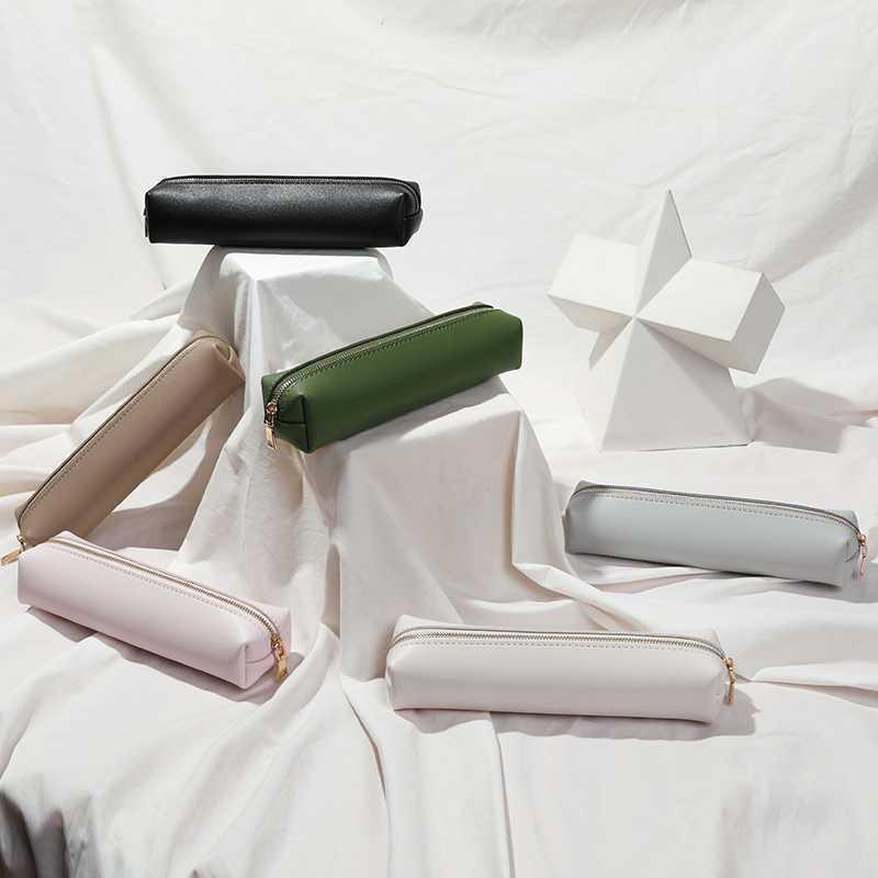 Pu Leather Pen Bag Water Dirt-Proof Storage Bag Large Capacity Pencil Case Simple Stationery Box