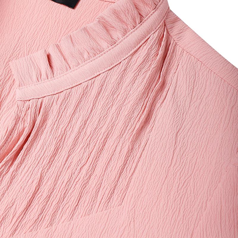 VONDA Women Casual Stand Neck Long Sleeve Pleating Ruffled Mini Elegant Dress