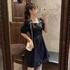 French Temperament Bubble Sleeve Dress Women's Summer Niche Design Sense Waist Thin Medium and Long Skirt
