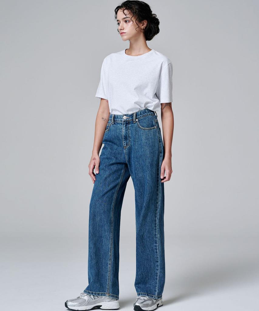 MALOUPE 9133 Regular Wide Denim Pants (Medium Indigo)