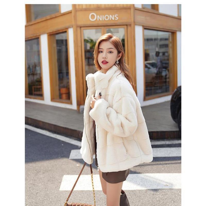 Imitation Rex Kaninchenhaar Imitation Nerz Samt Imitation Pelz Verdickte Jacke Damen Kurz Leicht Neu Imitation Dänischer Nerz