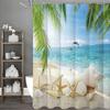 Starfish Shell Shower Curtain, Ocean Beach Island Palm Tree Dolphin Starfish Shell Bathroom Decorative Shower Curtain, Waterproo