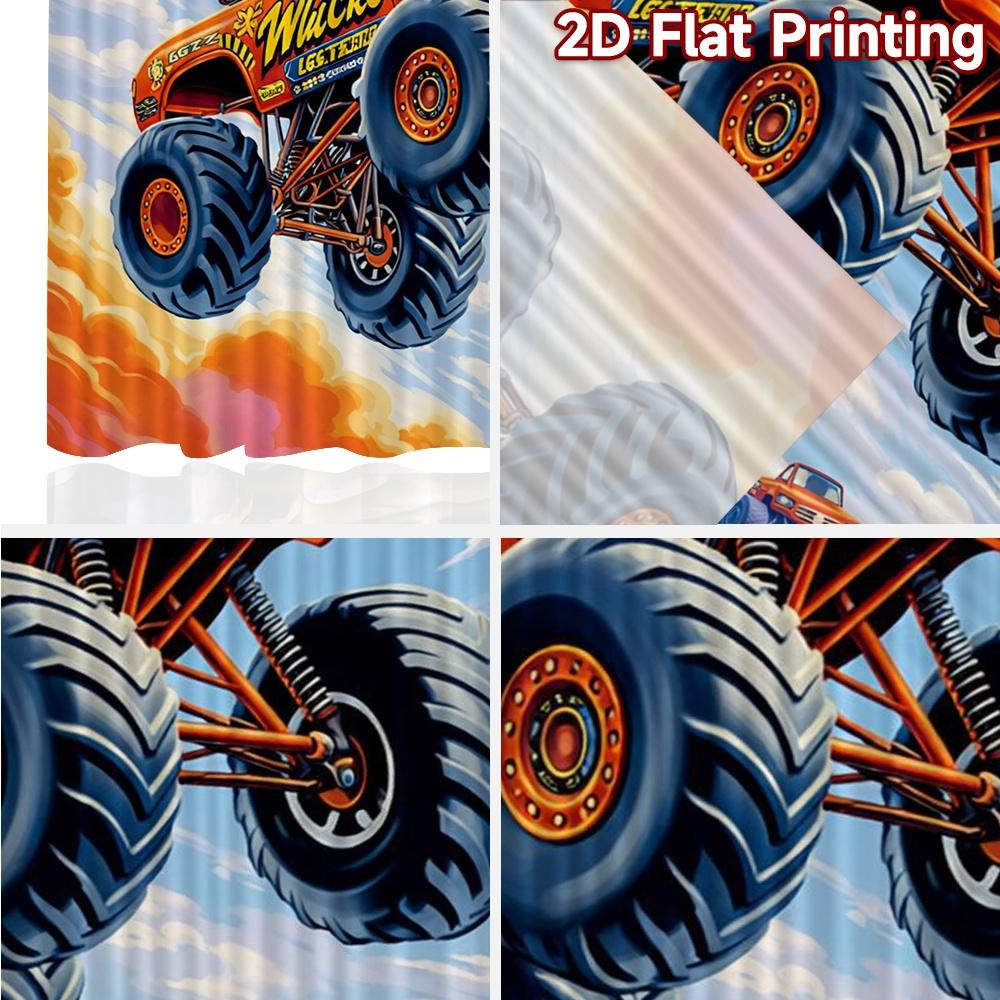 2D-Flachdruck, 2-teilige Vorhänge (Ohne Stange) Fliegende Monster-Trucks Druck Schicke Vorhänge Vielseitige Polyester-Vorhänge Valentinstag