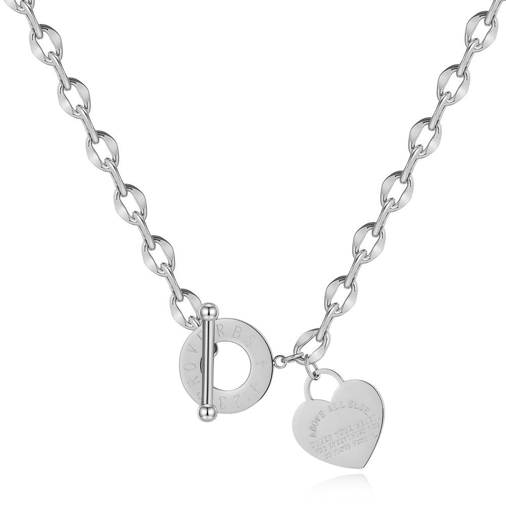 Ins Style Heart Roman Numerals English Letter Necklace in Creative Titanium Steel with 18K Gold