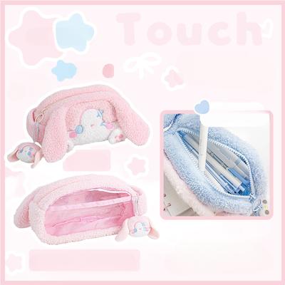 Plush Pencil Case Large Capacity Viewable Window Stationery Storage Pouch Multi-functional Pen Bag Office School Supplies